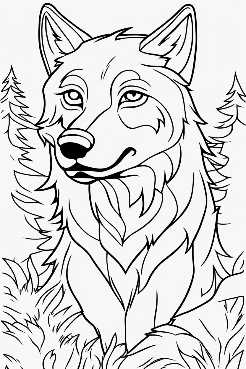 coloring page for kids, WOLF, thick outline, low details, no shading, no color