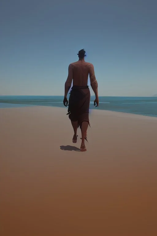 bare big feet walking on sand from back