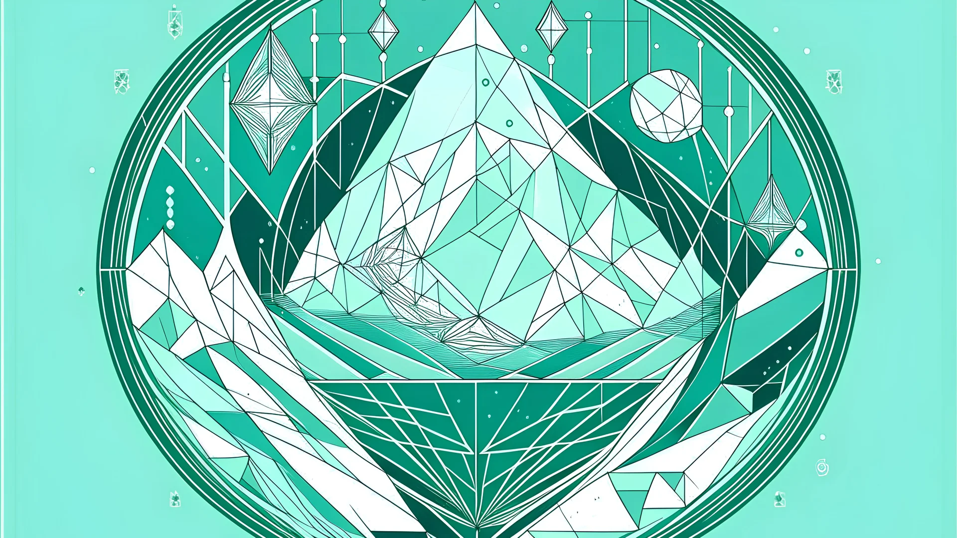 Design a Line Art illustration with geometric shapes portraying conscious breathing and ice immersion. Emphasize serene expressions and use a palette of light blue, mint green, and white for tranquility. Aim for a minimalist yet transformative depiction.