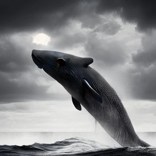 b&w photograph of beautiful sperm whale jumping out of turbulent ocean water, stunning, magnificant, sunset sky, 8k resolution, high-quality, fine-detail, detailed matte, photography, illustration, digital art, Jeanloup Sieff, Marc Adamus, Ann Prochilo, Romain Veillon