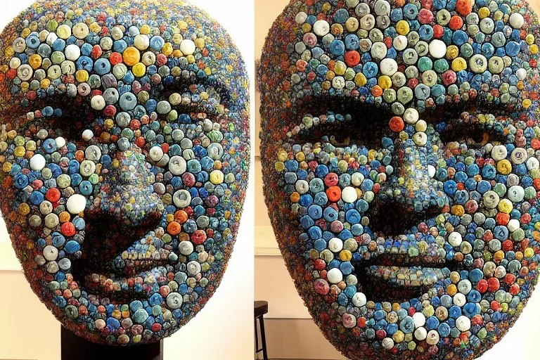 Single Human face made out of marbles by borglum