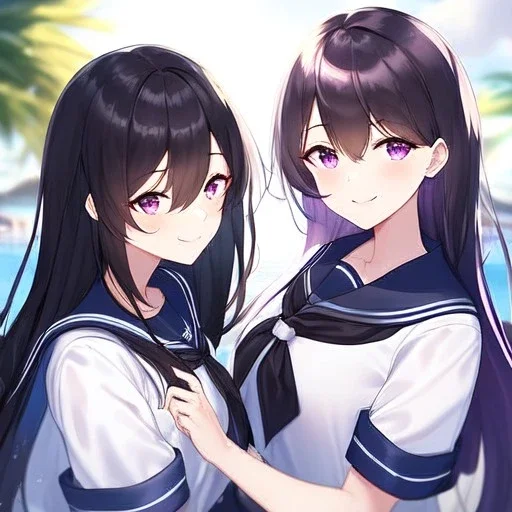 Clear focus,High resolution,High quality, Sailor Uniform, Smiling, Eyes closed, Black long hair flowing with the wind, Purple eyes, Slight Reveal Clothes