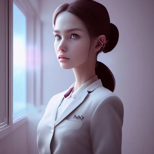 female student studying by the window, anime style,perfect face, cool face, ultra detail, unreal engine 5, cinema4d, sun light, studio lighting --ar 1:1 --v 4