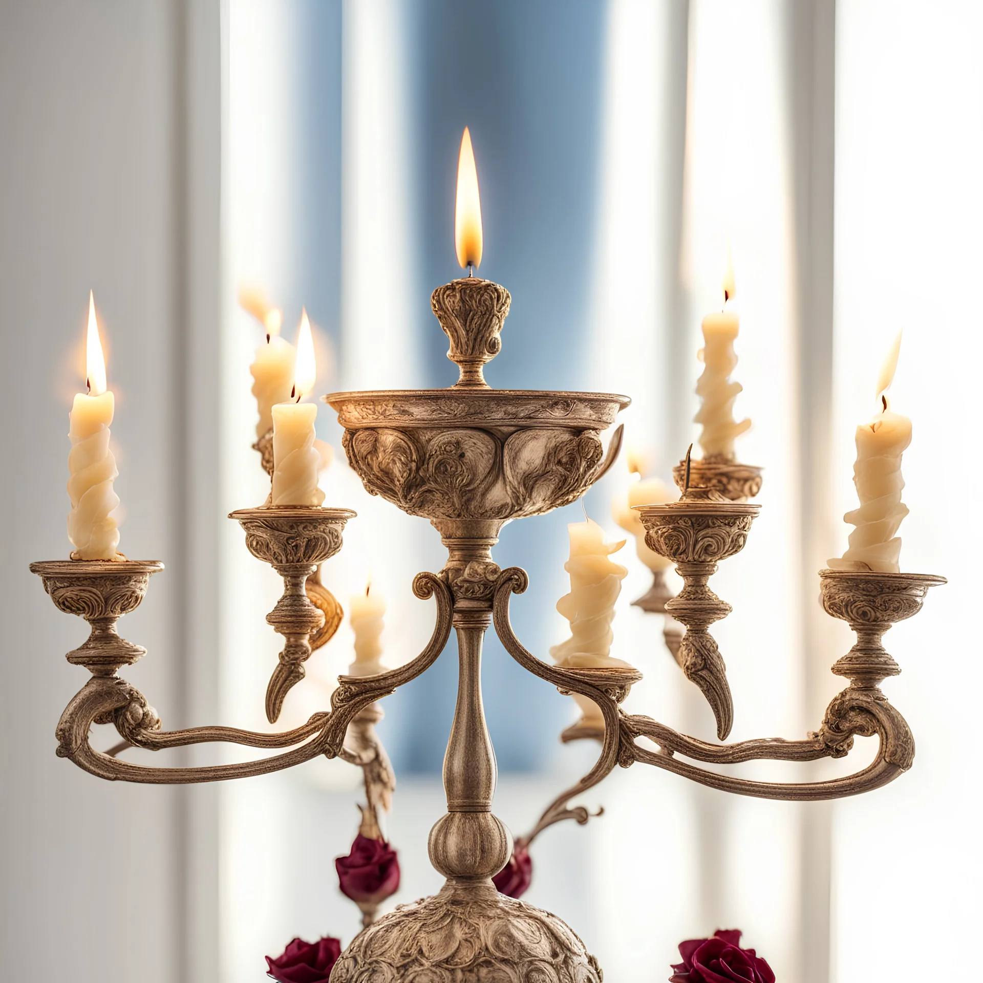 candlestick with burning candles from the movie Beauty and the Beast on a light background