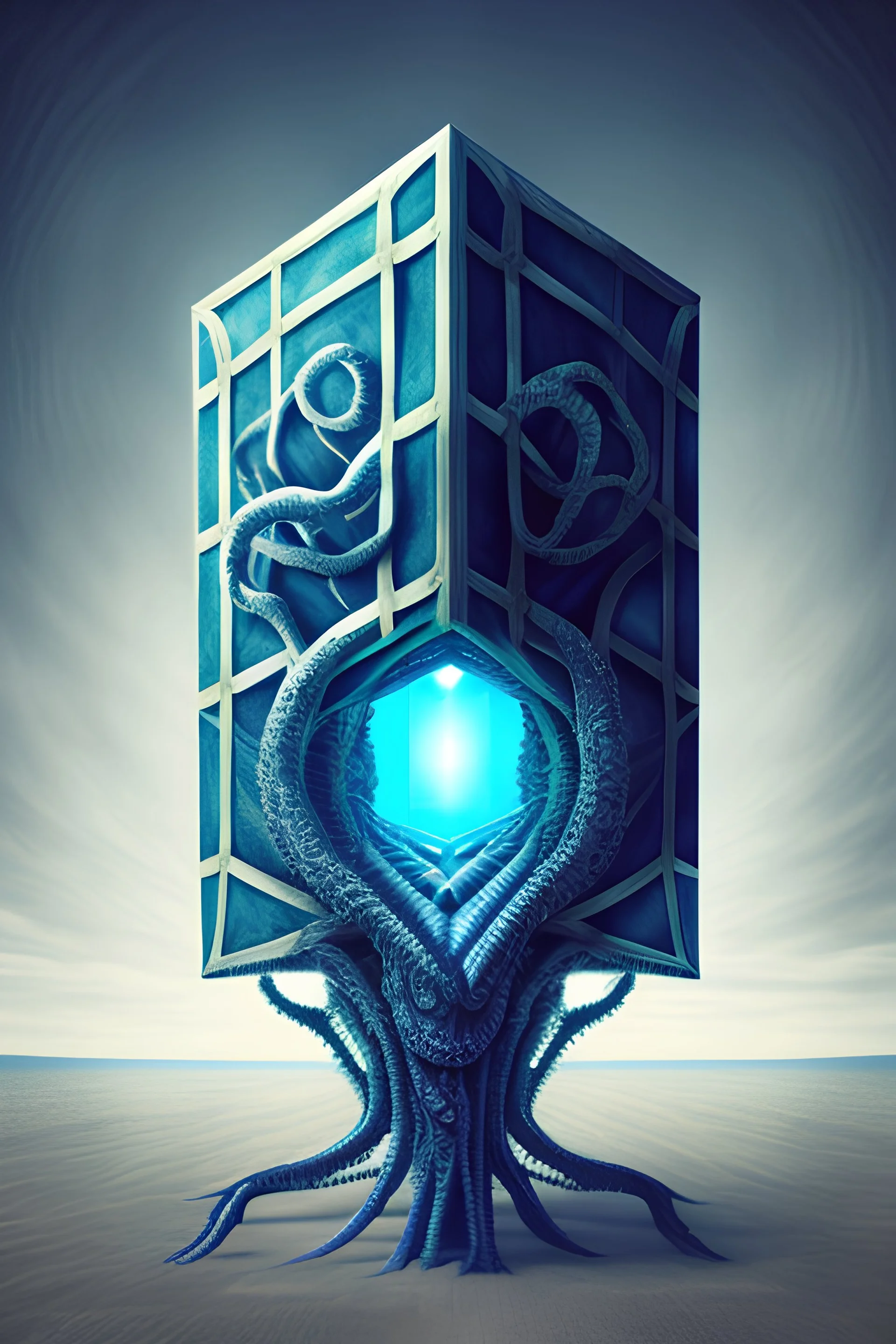 Eldritch creature staring through tesseract