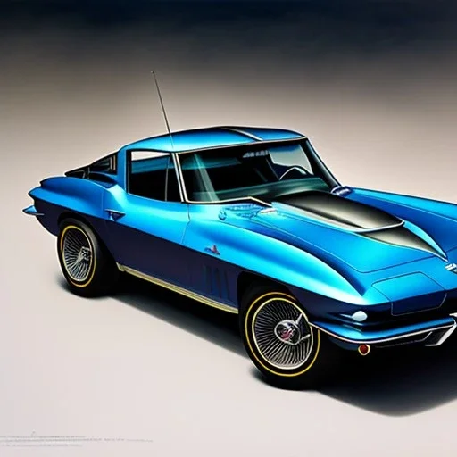 hyperrealism Drawing of '1963 Chevrolet Corvette Sting Ray Coupe', three quarter frontal aerial view, by gaston bussiere, greg rutkowski, yoji shinkawa, yoshitaka amano, tsutomu nihei, donato giancola, tim hildebrandt,oil on canvas, cinematic composition,Sharp detail,extreme detail,fit full head inside picture,16k