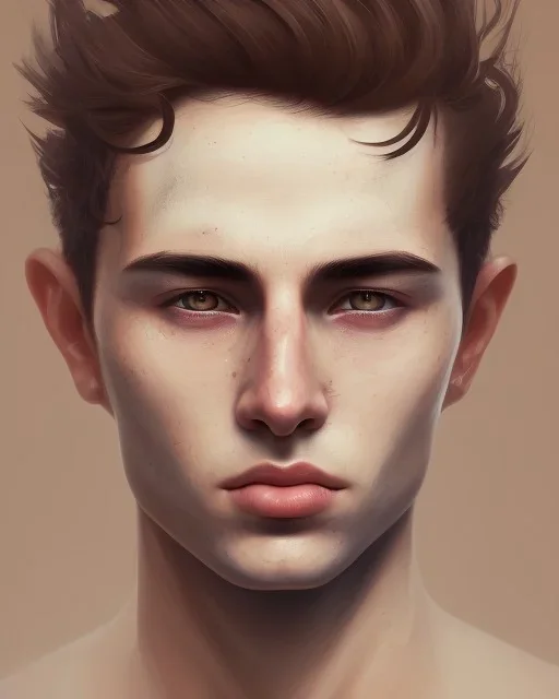  boy, cute, young, brown hair, brown eyes, mask covering mouth, head and shoulders portrait,head and shoulders portrait, 8k resolution concept art portrait by Greg Rutkowski,