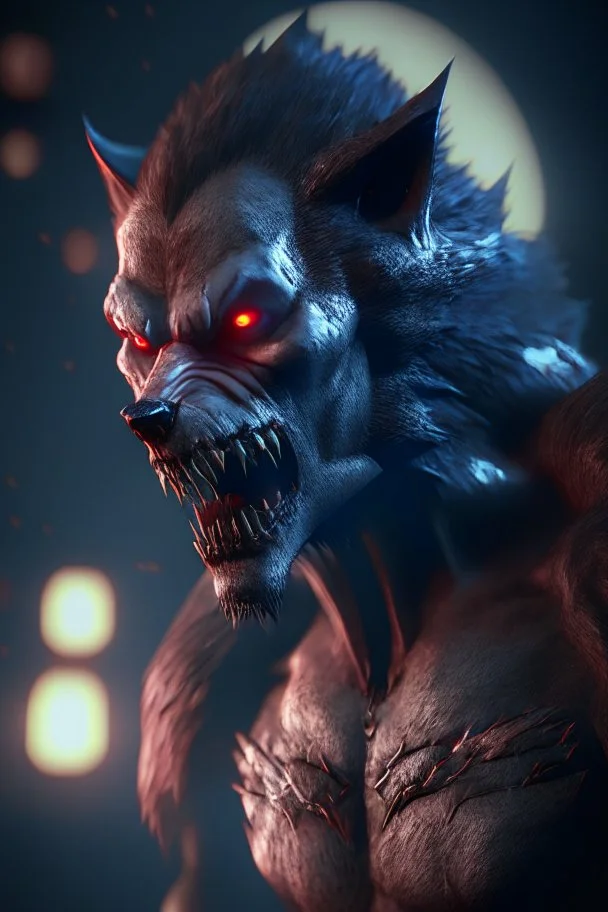 Vampire werewolf fused ,3d render, high details, high contrast, long explosure, hyper realistic, color grading, bokeh, unreal engine 5, 8k