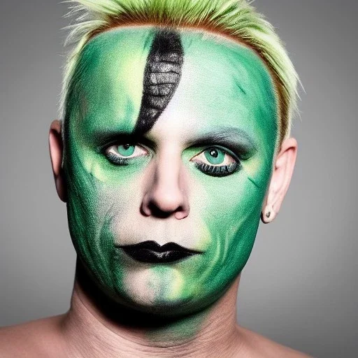 Keith Flint symmetric portrait green hair black metal facepaint