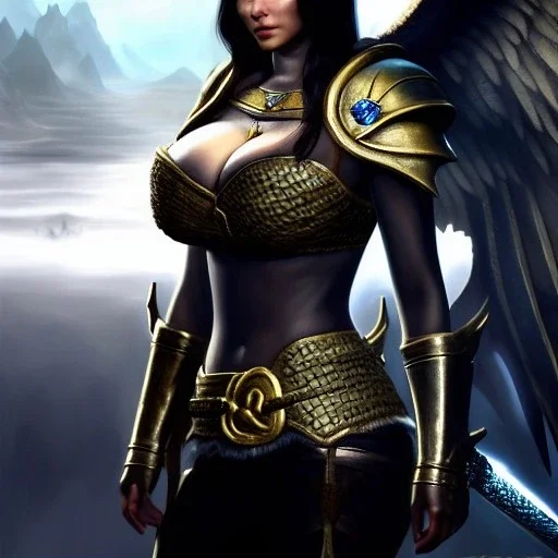 ultra detailed fullbody Portrait in oil on canvas of a beautiful busty woman with Skyrim Dragon priest mask and armor,extremely detailed digital painting, extremely detailed face,crystal clear Big eyes, mystical colors ,perfectly centered image, perfect composition,rim light, beautiful lighting, 8k, stunning scene,extremely sharp detail, finely tuned detail, ultra high definition raytracing, in the style of robert e howard and pablo oliveira and Ken Kelley and Ohrai Noriyoshi and Simon Bisley