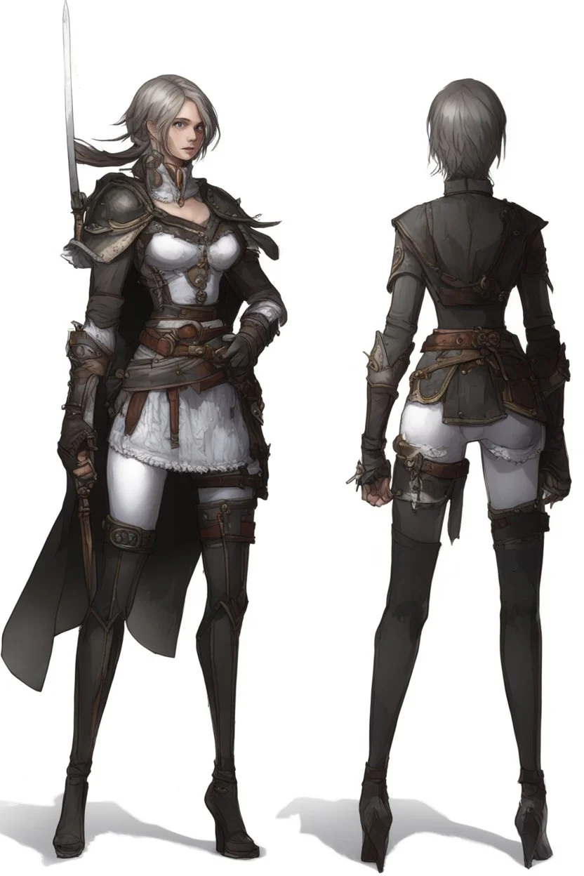 A female cleric dressed for the cold with a sword.