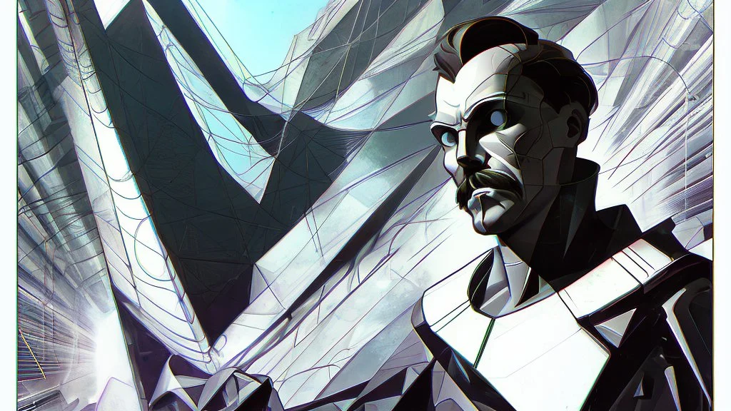 Futuristic, cyberpunk, Friedrich Nietzsche, comic style