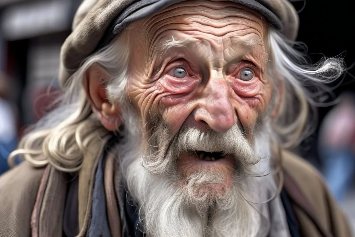 Old homeless man mewing