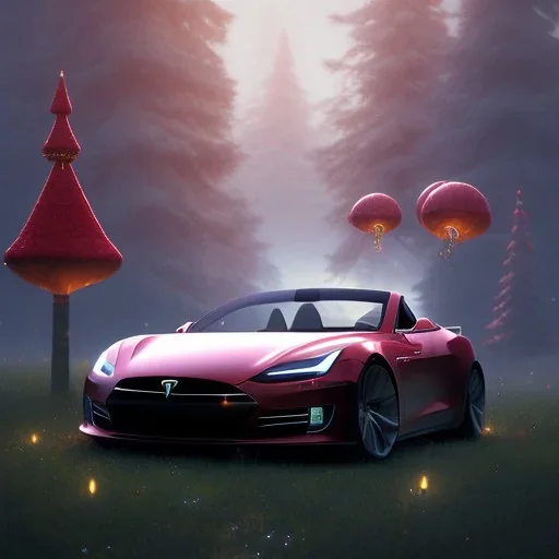 Santa claus driving his red Tesla convertible car, character design by cory loftis, fenghua zhong, ryohei hase, ismail inceoglu and ruan jia. unreal engine 5, artistic lighting, highly detailed, photorealistic, fantasy