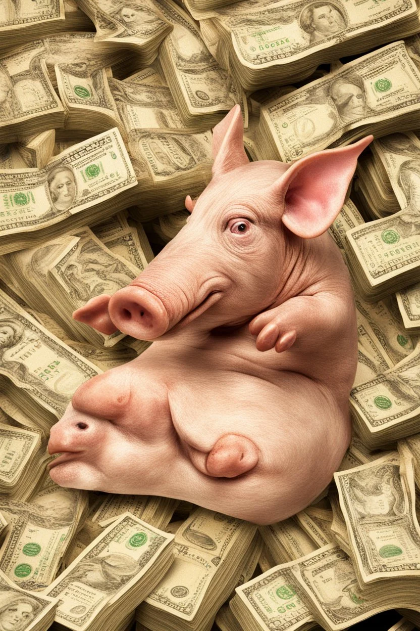 cloven foot of a swine lying on stacks of money