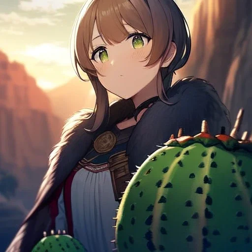 real life like traditional cactus in the desert in arizona, grand canyon, anime girl detail