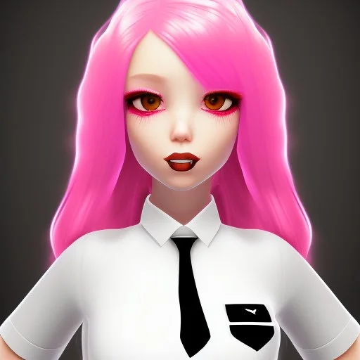 ROBLOX woman character pink hair with horns with white t-shirt and black tie