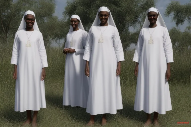 4 suore africane con tunica grigia figura intera fino ai piedi