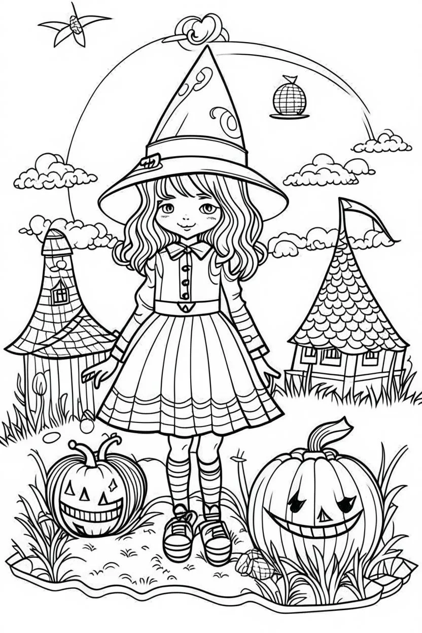 outline art for cute Farm life coloring pages with witch, white background, Sketch style, full body, only use outline, Mandala style, clean line art, white background, no shadows and clear and well outlined