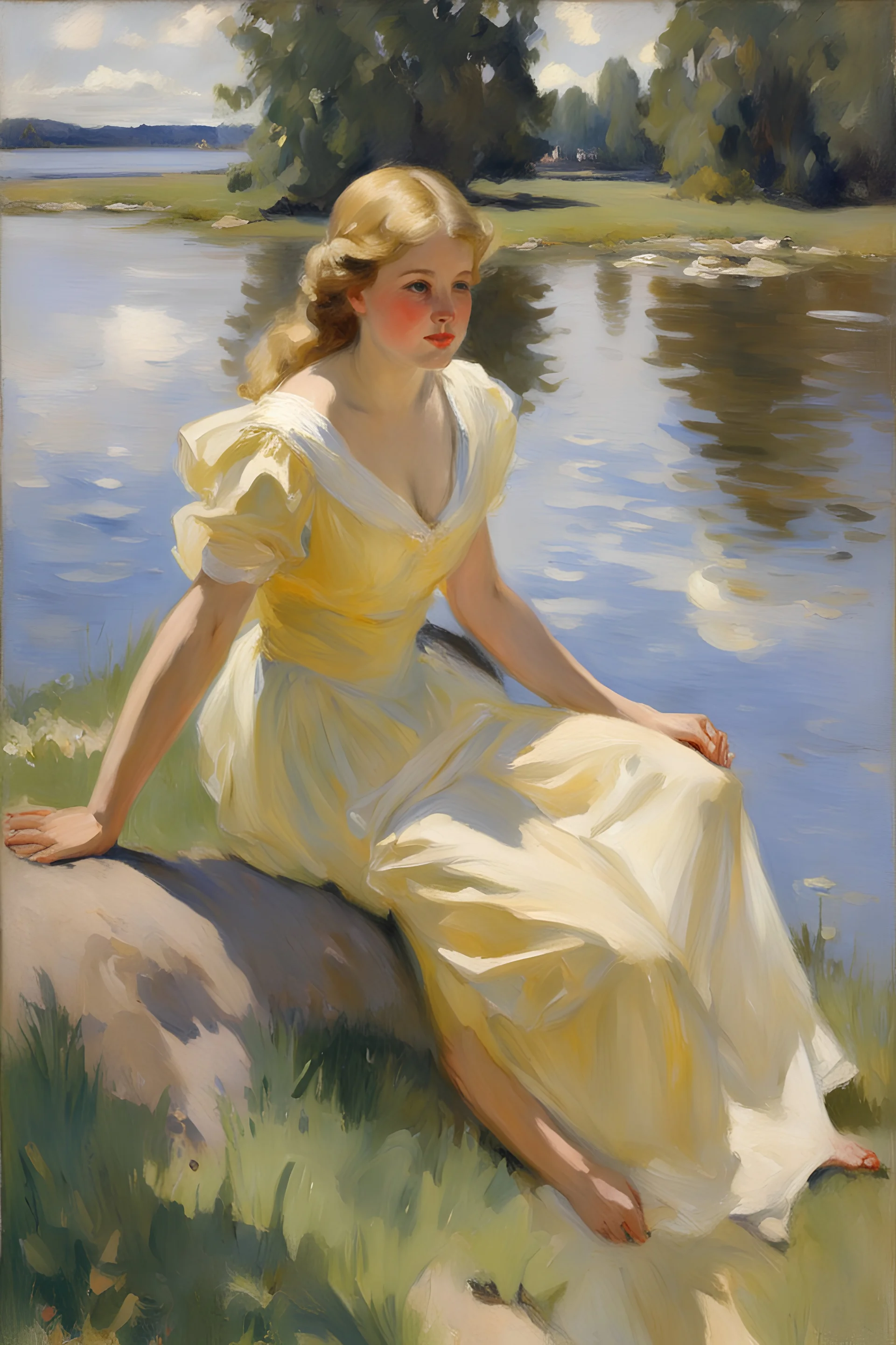 oil painting Anders zorn, graceful young girl