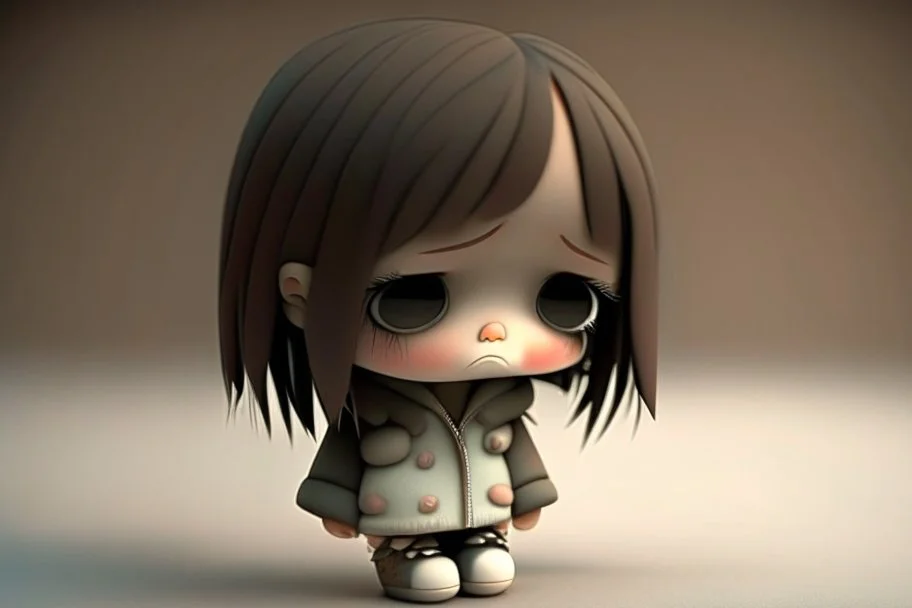 cute sad lonely 3D chibi girl