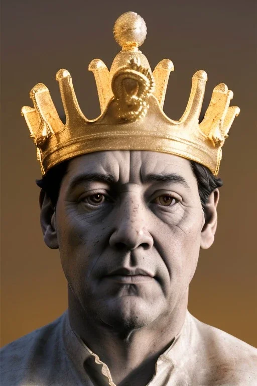 Ultra Realistic image, classic sculpture, white marble material, Maradona, gold crown of natural thorns, god crown, gold veins, gold ornaments, Renaissance style, sun rays background, waist up portrait, epic, celestial, cinematic lighting, God lights, 4k resolution, smooth details, soft lighting, unreal engine 5, art station, substance 3d.