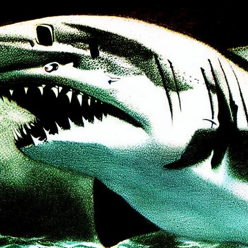 Epic Drawing of Great Whites Sharks underwater By Caravaggio, By Rafel ,By michelangelo 8k