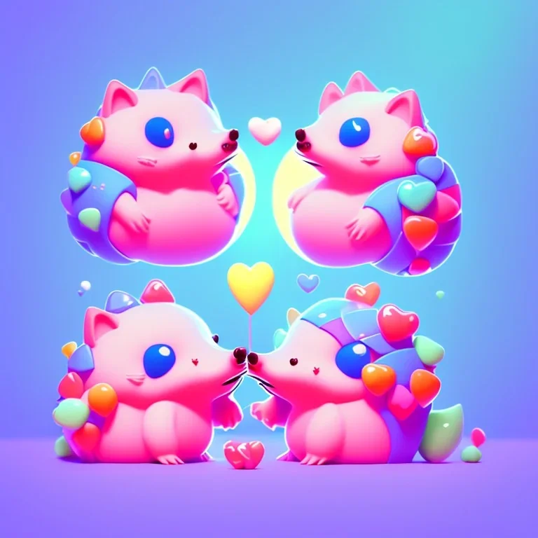 isometric clean art of two super cute baby kawaii style hedgehogs in love, soft lighting, soft pastel gradients, high definition, 3d icon clay render, blender 3d