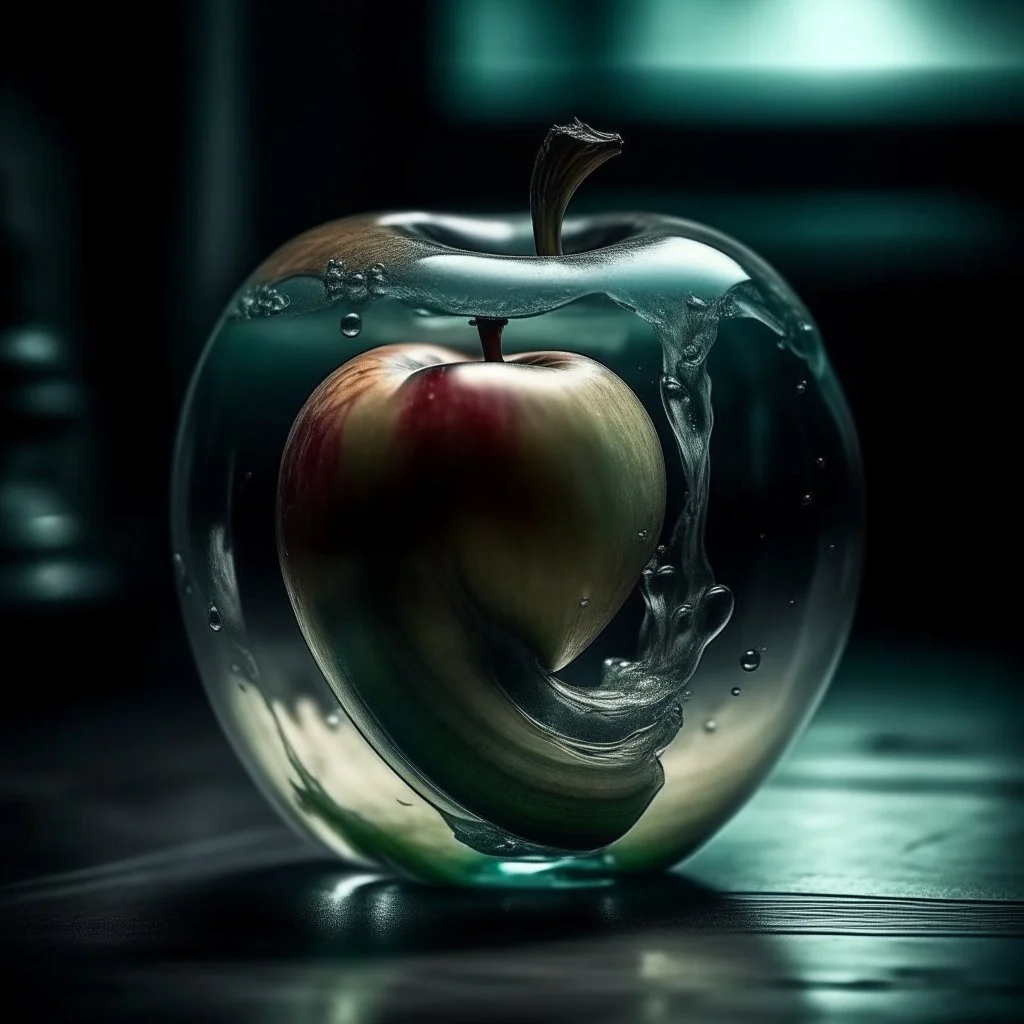 lovely double exposure image by blending together a stormy sea and a glass apple. The sea should serve as the underlying backdrop, with its details subtly incorporated into the glossy glass apple, sharp focus, double exposure, glossy glass apple, (translucent glass figure of an apple) (sea inside) lifeless, dead, glass apple, earthy colors, decadence, intricate design, hyper realistic, high definition, extremely detailed, dark softbox image, raytracing, cinematic, HDR, photorealistic (double exp