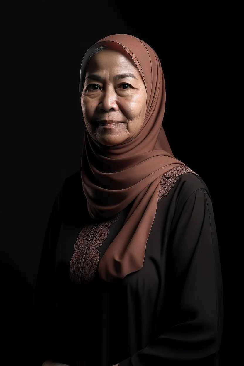 a muslim woman, fair skin, Malay race, standing posture, middle aged