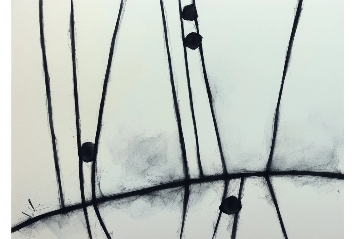 Minimalist ink pencil and charcoal drawing of poppies