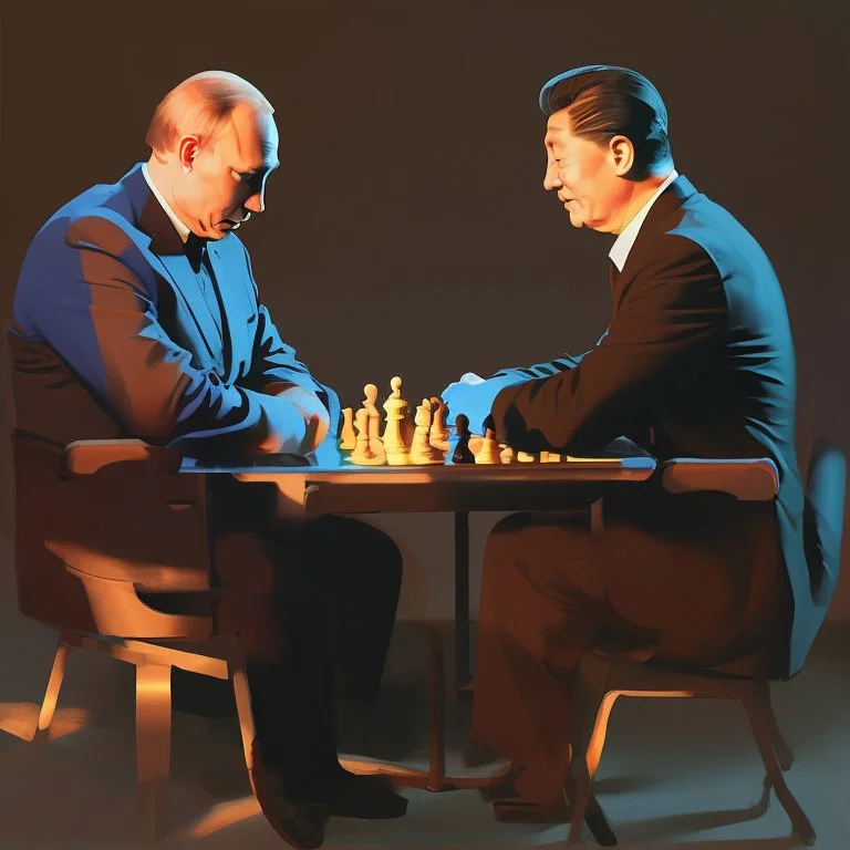 Putin, President Xi Of China And Joe Biden Play Chess between lights and shadow With A Pigeon,And Atomic Bomb Mushroom Cloud,Complex Surgical Instruments Intermixed With A Newborn Boy,Minimalism,Painting By Adrian Ghenie,Rene Magritte,Pablo Picasso,Michelangelo,Salvador Dali,Lucian Freud