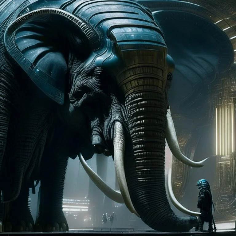 xenomorph elephant hybrid, photorealism, movie screen capture, horror, sci-fi, retrofuturism, based on the movie Alien, horror, terrifying