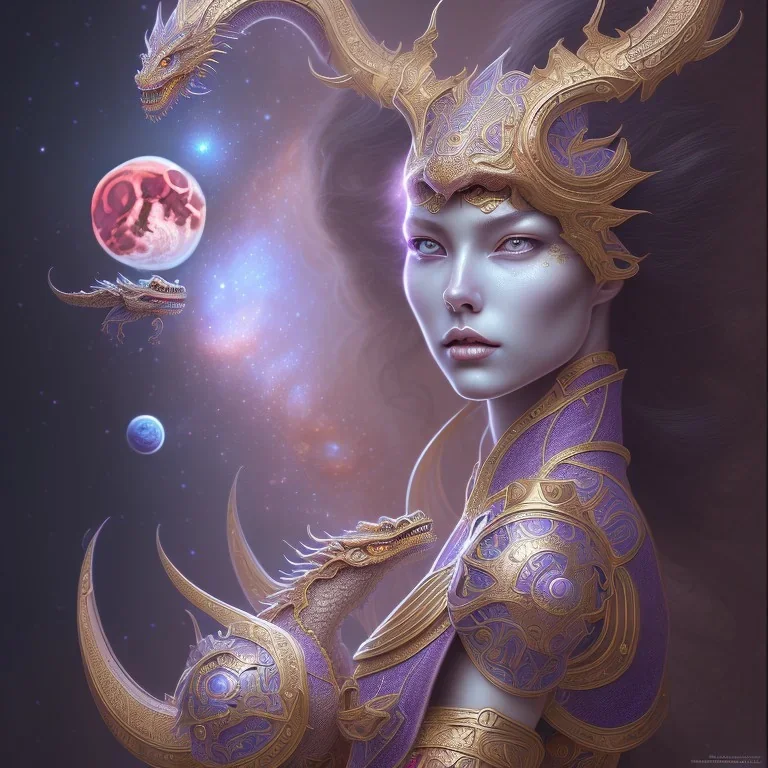 sango fantasy, fantasy magic, intricate, sharp focus, illustration, highly detailed, digital painting, concept art, matte, artgerm and paul lewin and kehinde wiley, masterpiece sexy lips Asian lady body dragon Papu New Guina purple silver space lady space blood moon sun galaxy