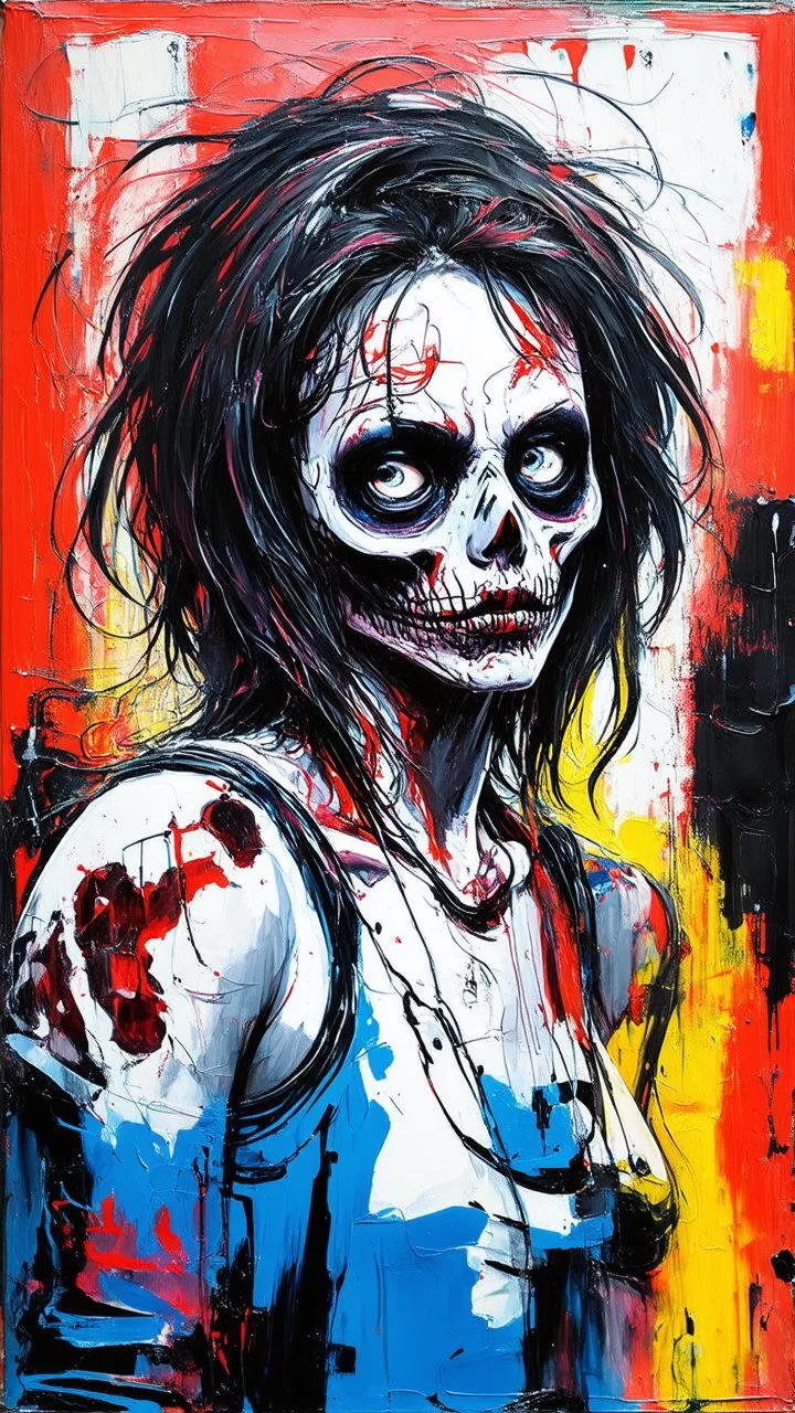 graffiti art of beautiful cartoon zombie girl , elaborate acrylic spray paint by Yoji shinkawa + nick Edwards + Junji Ito style with bold brushstrokes, vibrant saturated natural color