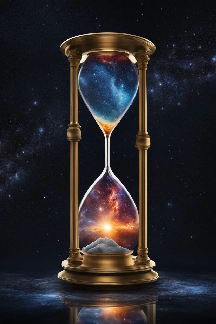 The galaxy pouring through an hourglass, hig detailed, sharp focus, etheraly, stunning, nebula, stars, deep colors, perfect composition