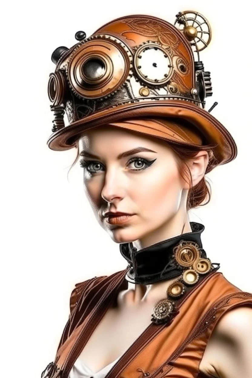 portrait of a beautiful steampunk lady on a white background