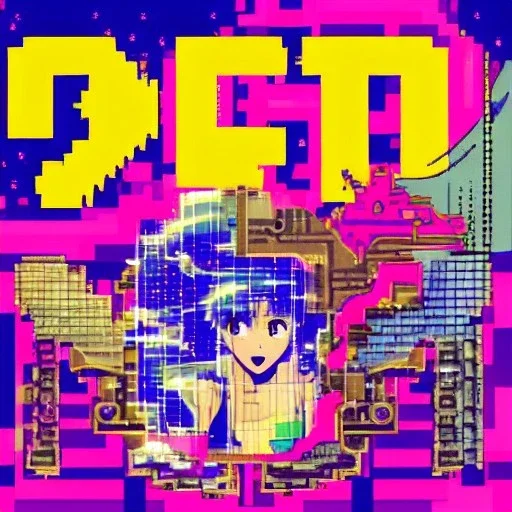 letter M, 8-bit Vaporwave anime steampunk