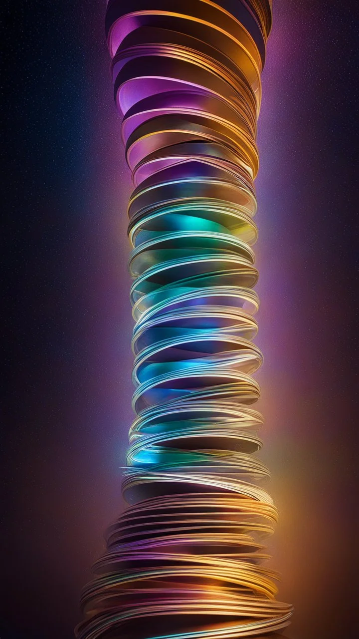 94614, delightful, sensitive, confident, iridescent double helix tower, delicate, nocturnal, architecture, award-winning photograph, beautiful composition, filled with beautiful detail, delicate colour, chiaroscuro