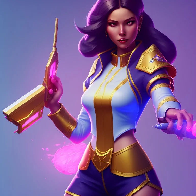 isometric clean art of a caitlyn,league of legends, soft lighting, high definition, unreal 5, full body