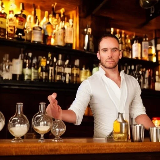 An White Duck Being a Bartender in a Tavern