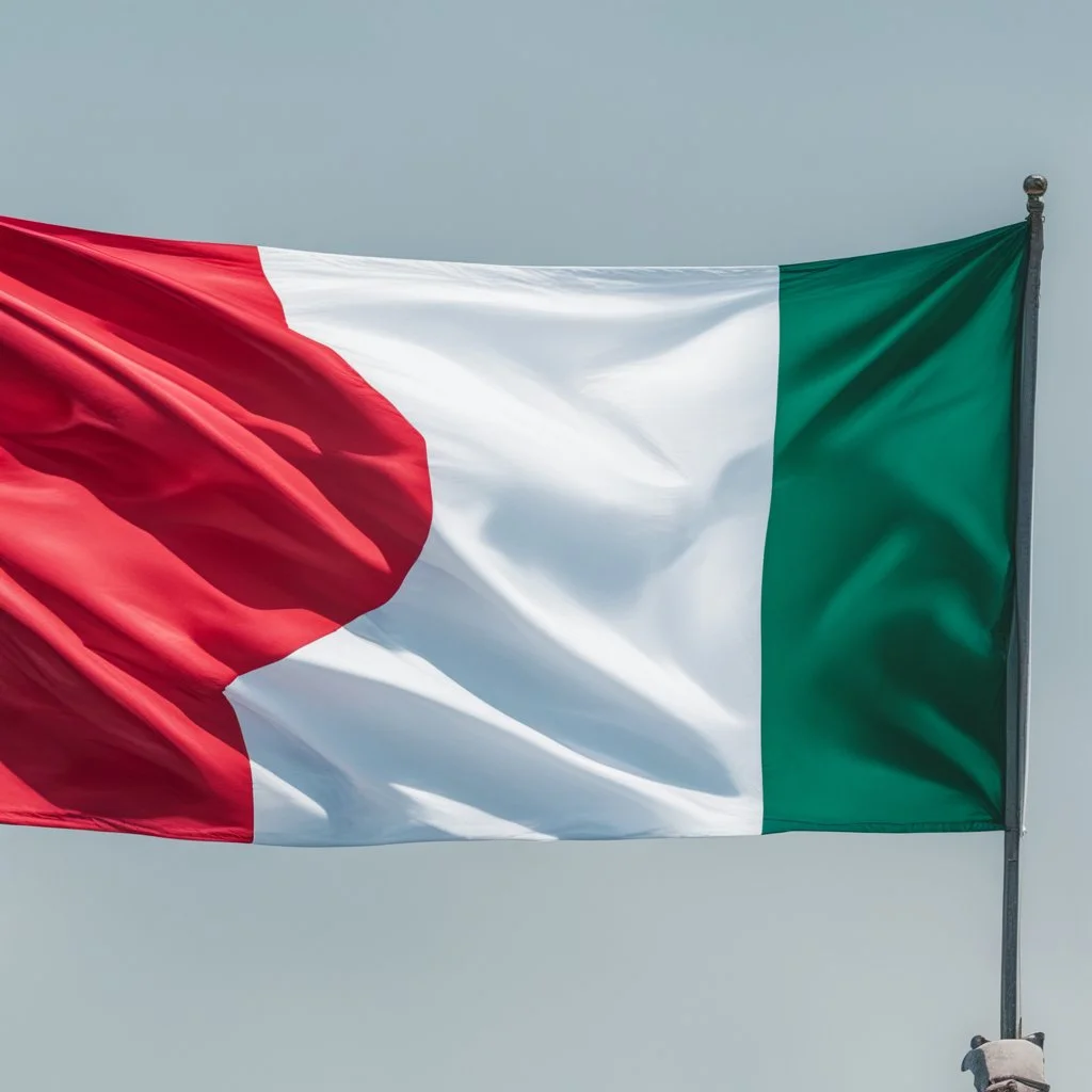 A tricolour flag in green white and blue; fuzing with a polish flag