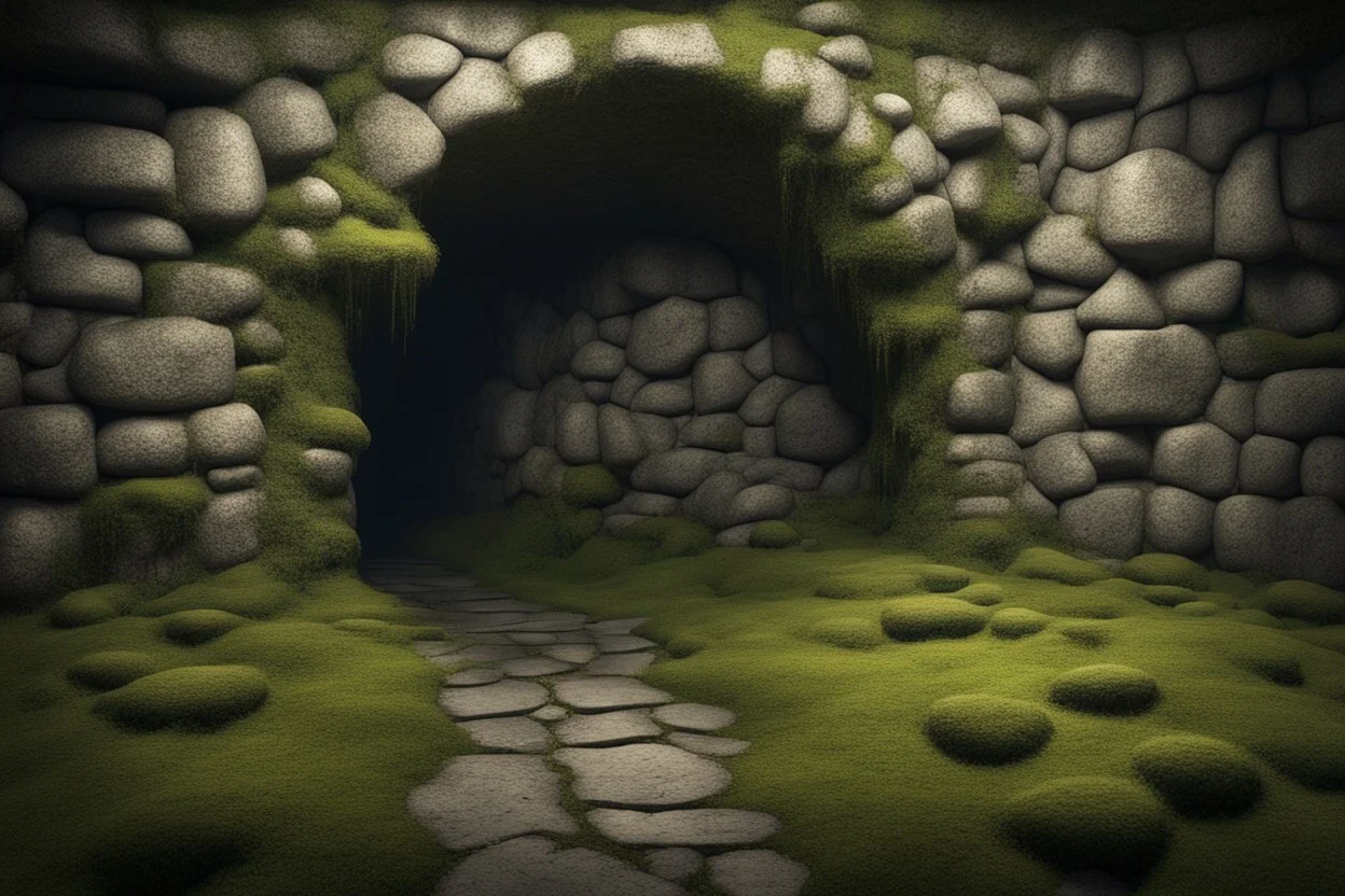 fantasy medieval underground wall with moss