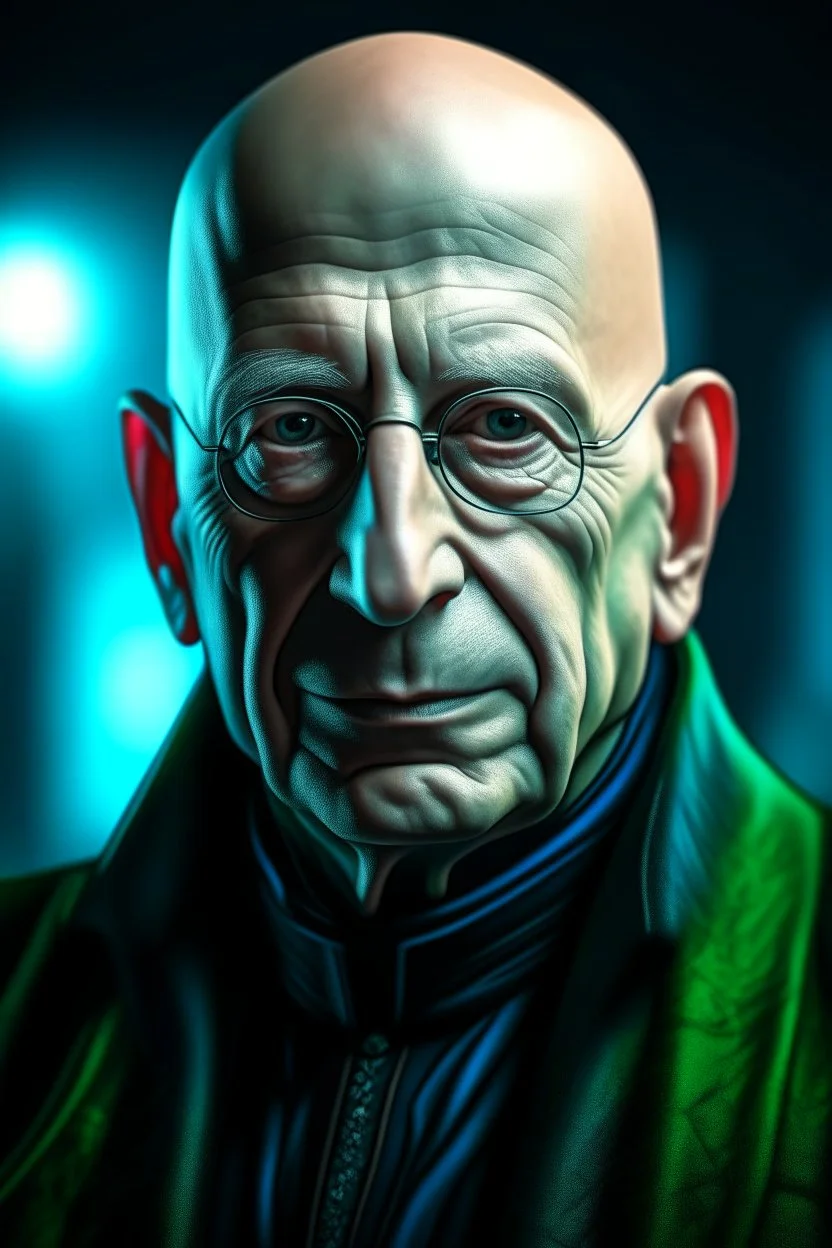 hyper real oil painting of cyberpunk Nosferatu portrait with clear blue-green eyes in spotlight feeling in control, zeiss prime lens, bokeh like f/0.8, tilt-shift lens 8k, high detail, smooth render, down-light, unreal engine, prize winning