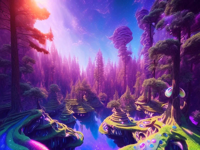 colorful crystal cosmic and galactic ambiance underground hill sky rocks sunny trees pools surreal, full of details, smooth, bright sunshine，soft light atmosphere, light effect，vaporwave colorful, concept art, smooth, extremely sharp detail, finely tuned detail, ultra high definition, 8 k, unreal engine 5, ultra sharp focus