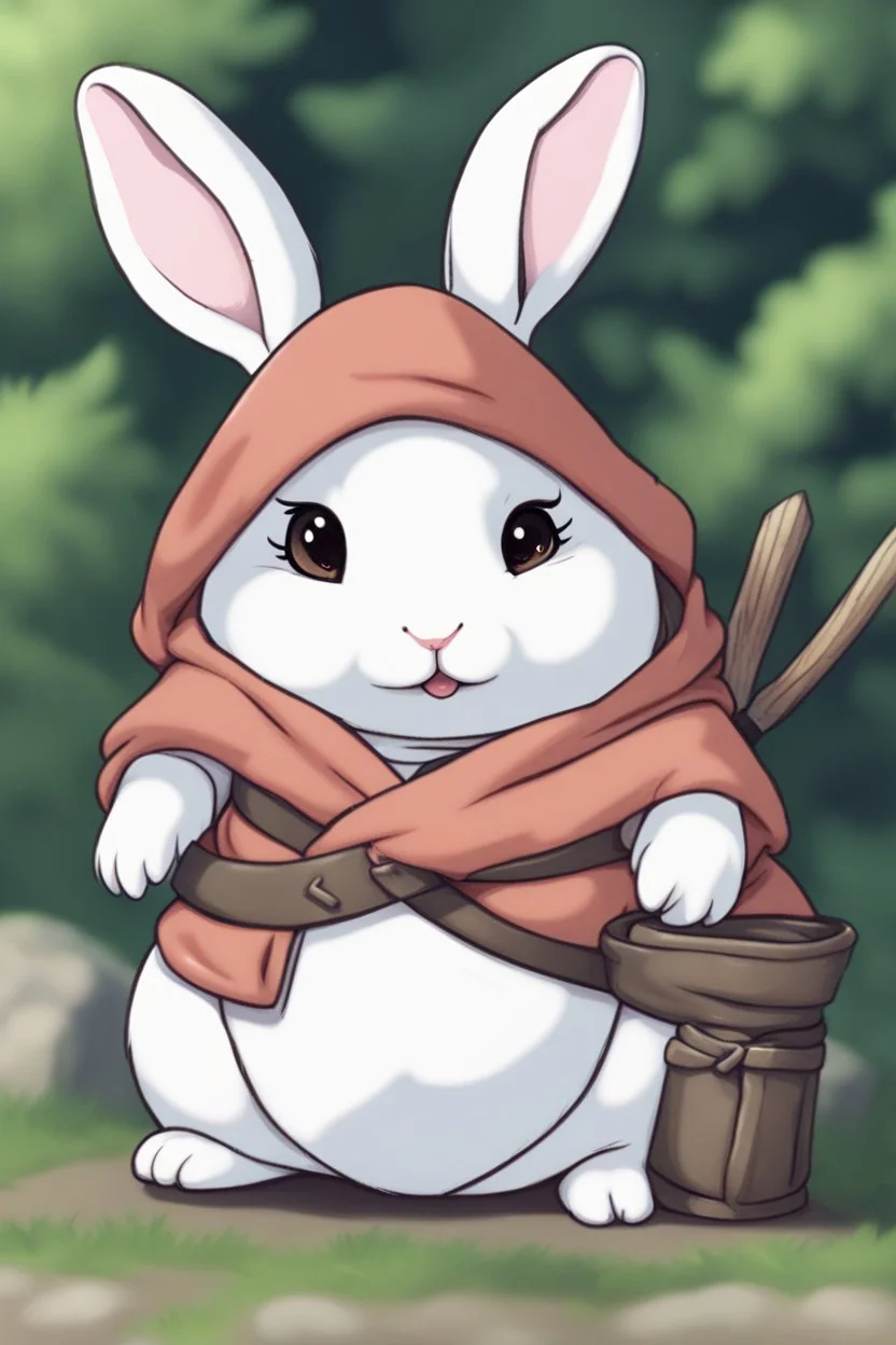 Cute fat bunny floppy ears adventurer robe dnd art realism