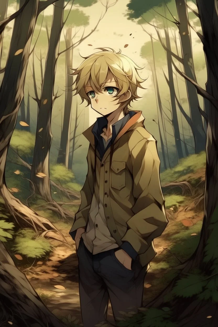 Dirty Blonde Anime Boy in the woods