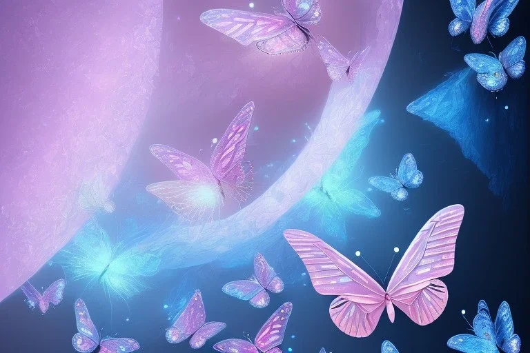 opening to the soft pink and blue crystal rise of butterflies