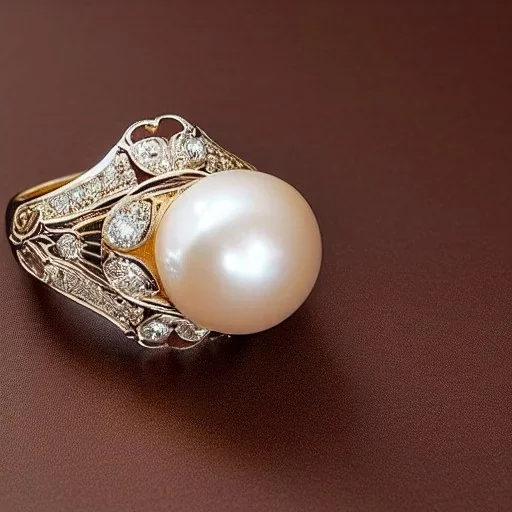 diamond and pearl ring, art noveau, filigree, floral, breathtaking, highly ornate, delicate, intricate, photorealistic, high fashion, fine jewellery, luxury, designer