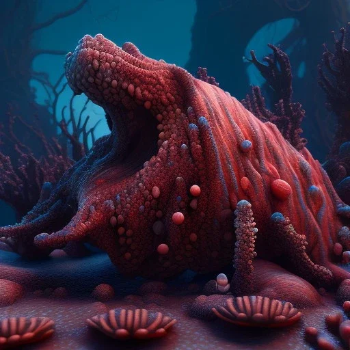 Fluid ink bloody coral creature, unreal engine 5, 8k resolution, photorealistic, ultra detailed